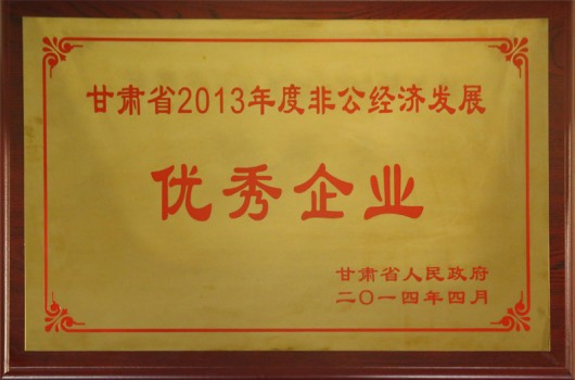 2014年，甘肃省2013年度非公经济发展优秀企业
